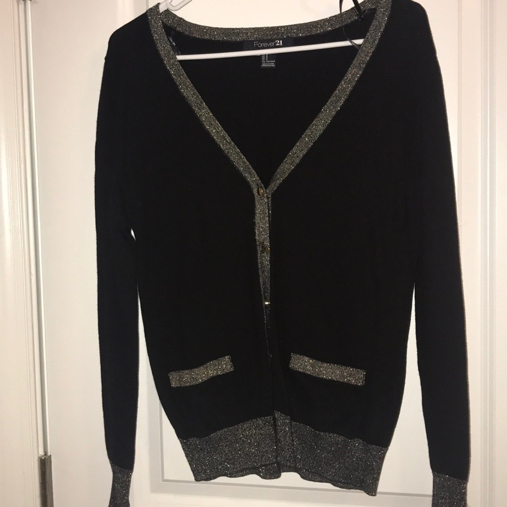 Black cardigan with gold detailing